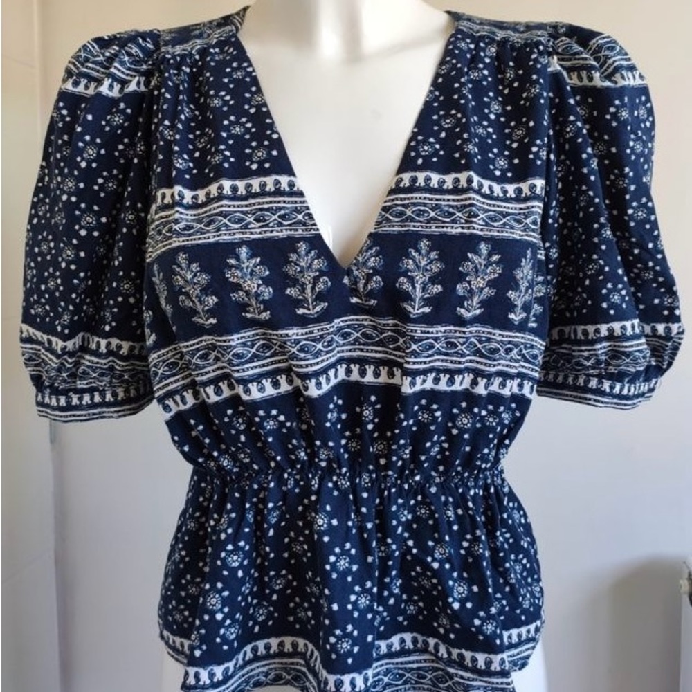 Zara Navy Blue Patterned Blouse